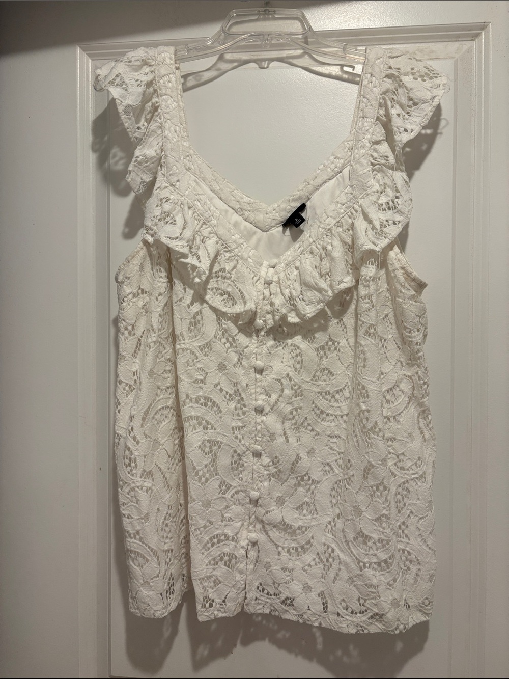 torrid Cream Lace Ruffle V-Neck Tank
